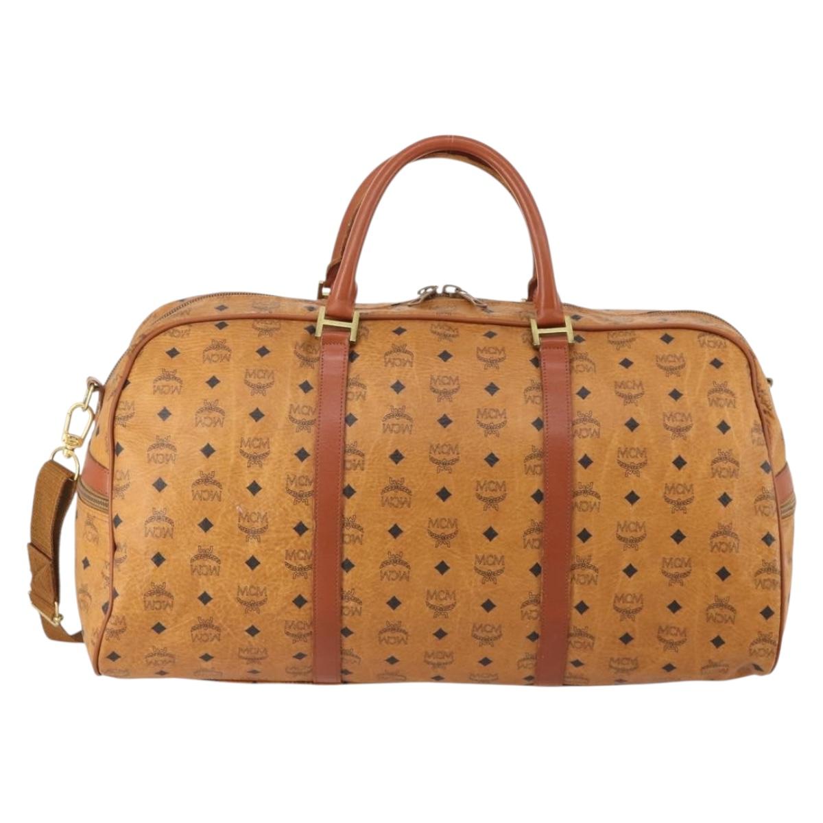 MCM Vicetos Logogram Boston Bag PVC Leather 2way Brown Gold Auth 183972