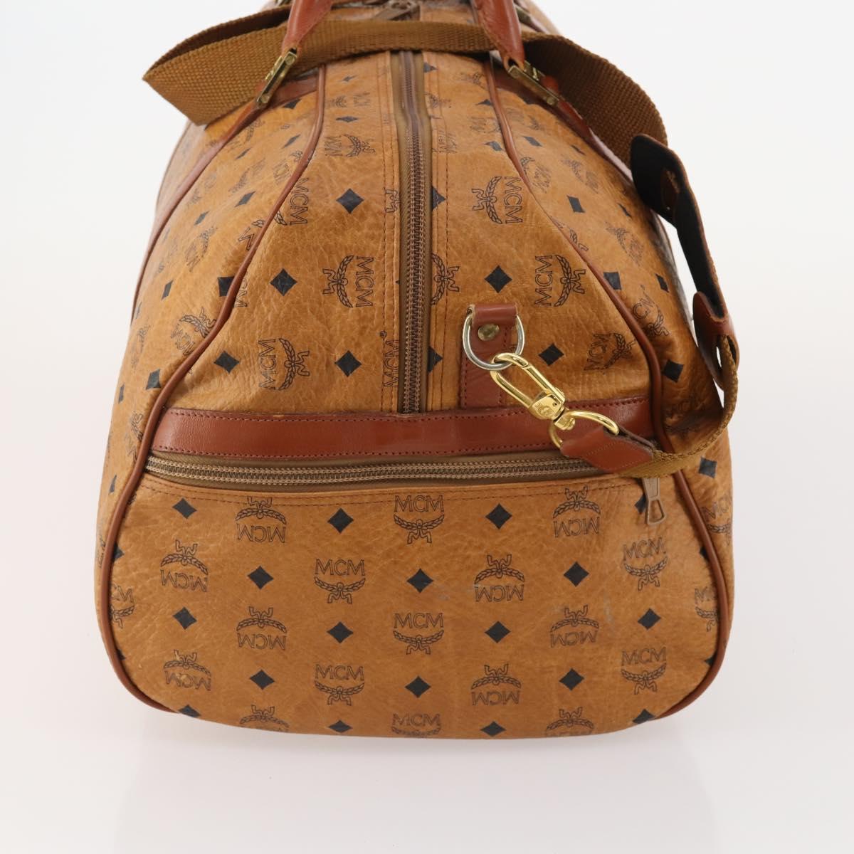 MCM Vicetos Logogram Boston Bag PVC Leather 2way Brown Gold Auth 183972