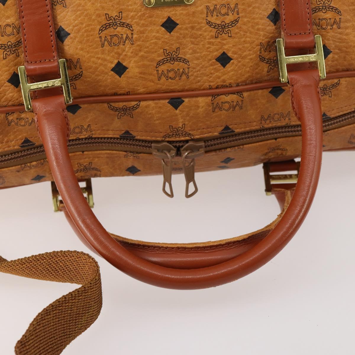 MCM Vicetos Logogram Boston Bag PVC Leather 2way Brown Gold Auth 183972