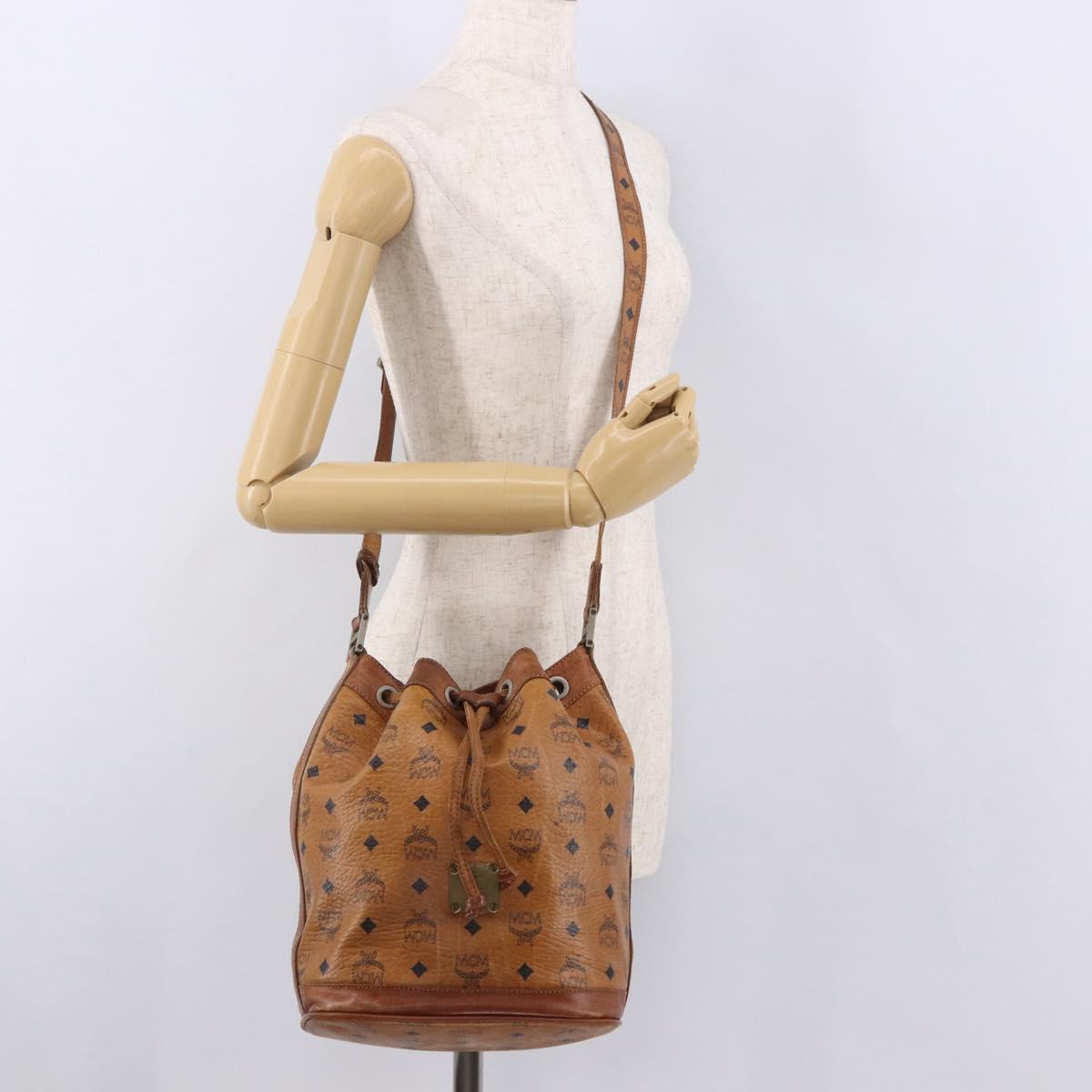 MCM Vicetos Logogram Shoulder Bag PVC Leather Brown Gold Auth 183974