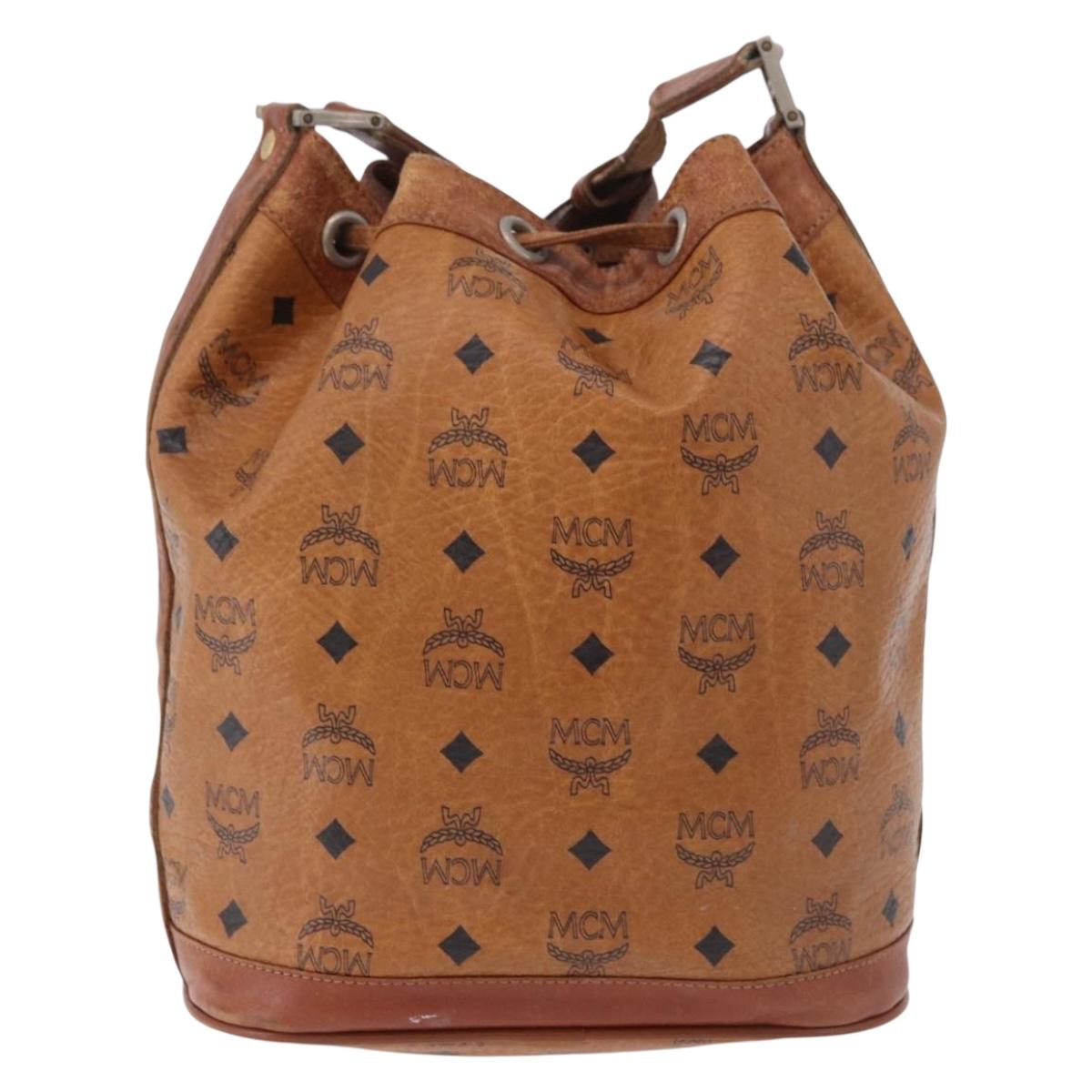 MCM Vicetos Logogram Shoulder Bag PVC Leather Brown Gold Auth 183974
