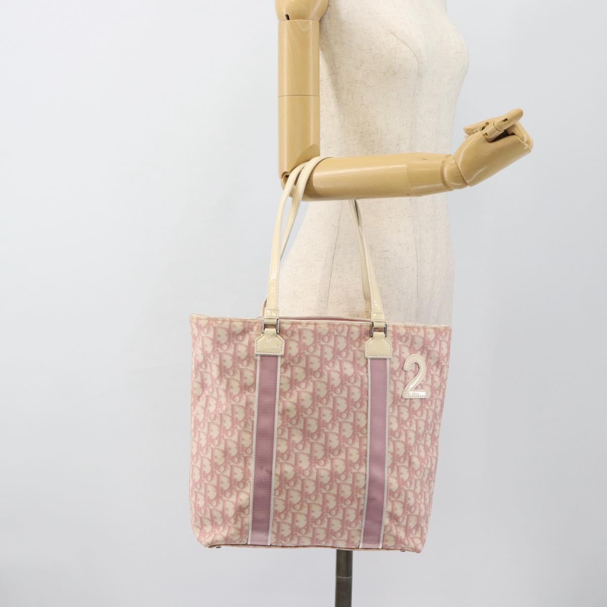 Christian Dior Trotter Canvas Tote Bag PVC Pink Silver Auth 183975