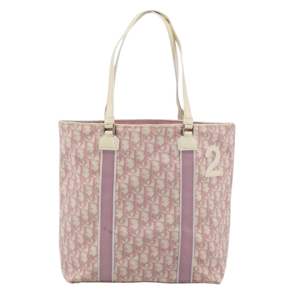 Christian Dior Trotter Canvas Tote Bag PVC Pink Silver Auth 183975