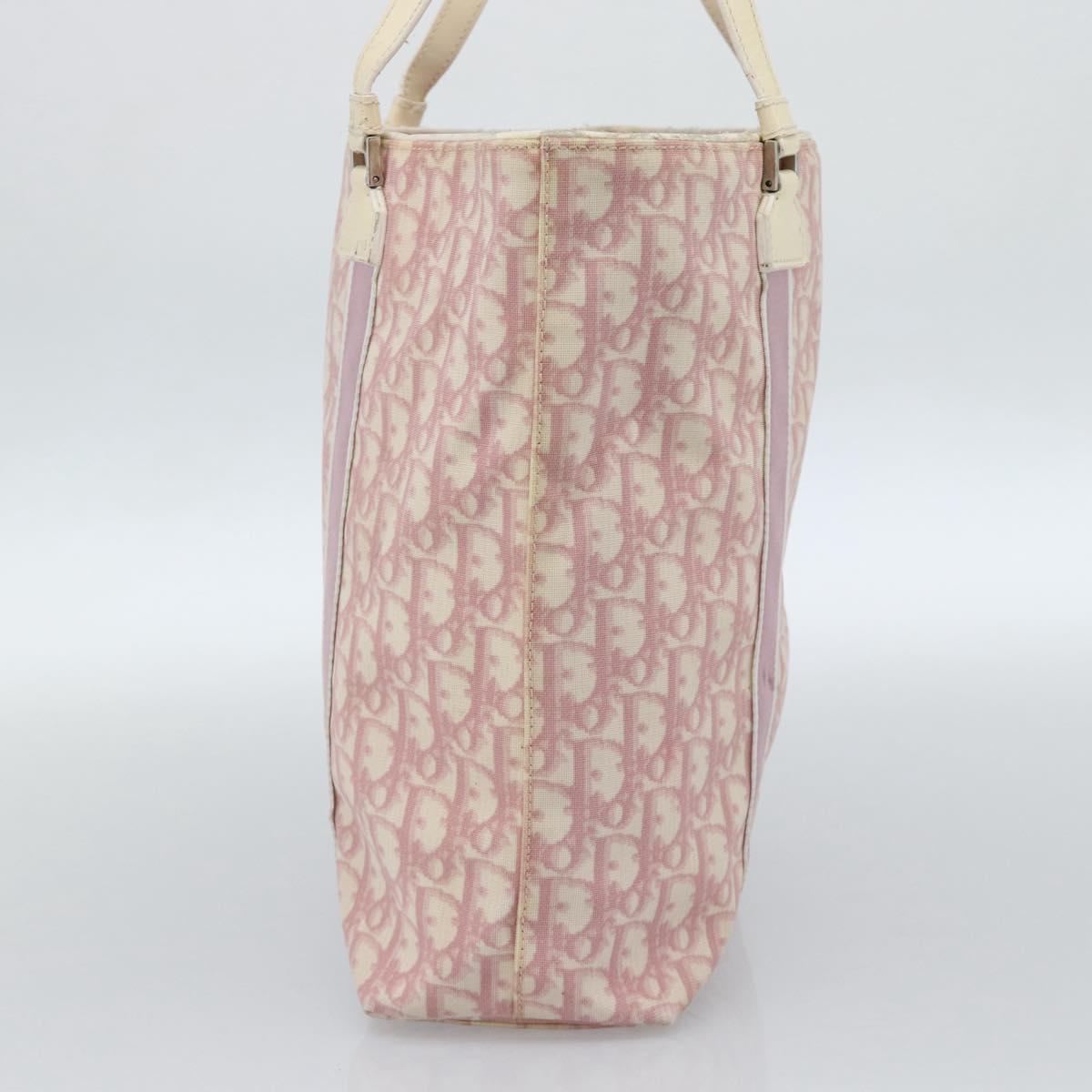 Christian Dior Trotter Canvas Tote Bag PVC Pink Silver Auth 183975