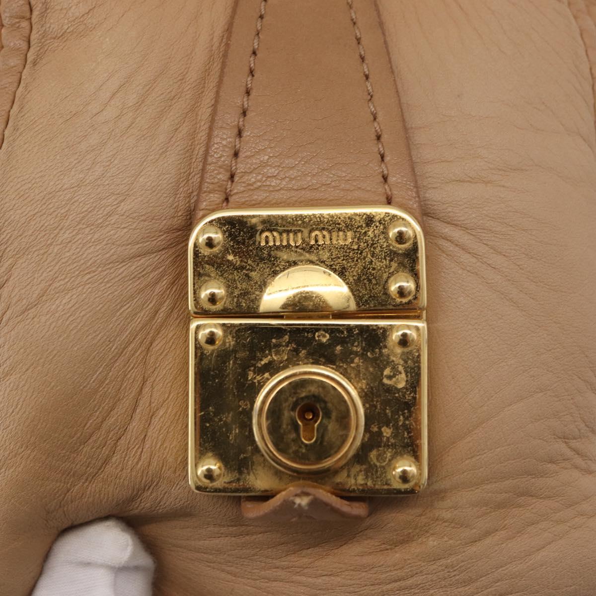 Miu Miu Hand Bag Leather 2way Beige Gold Auth 183976A