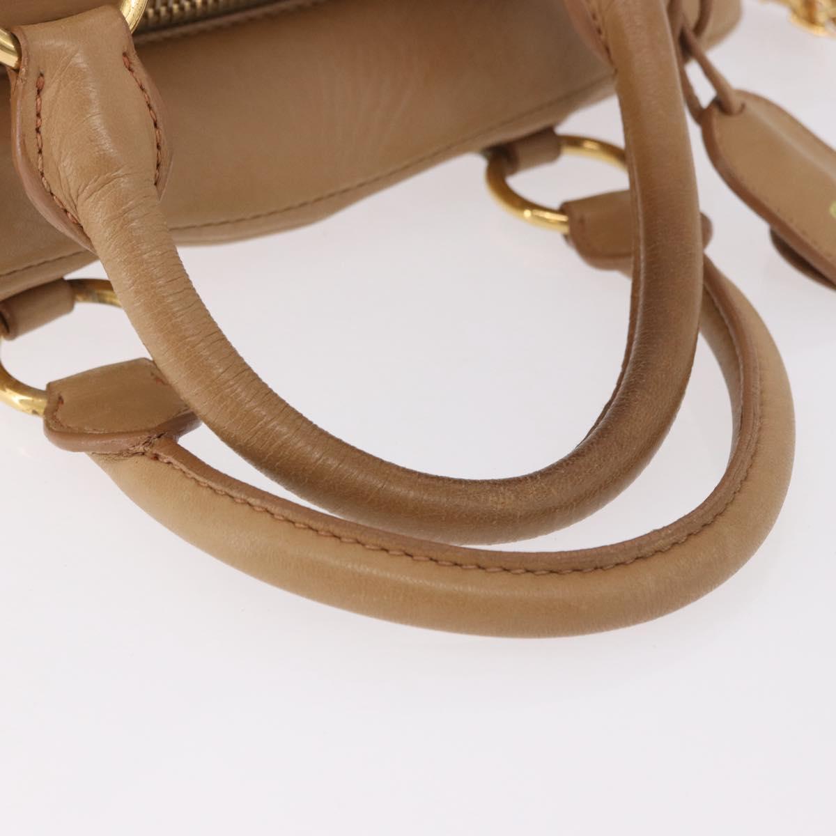 Miu Miu Hand Bag Leather 2way Beige Gold Auth 183976A