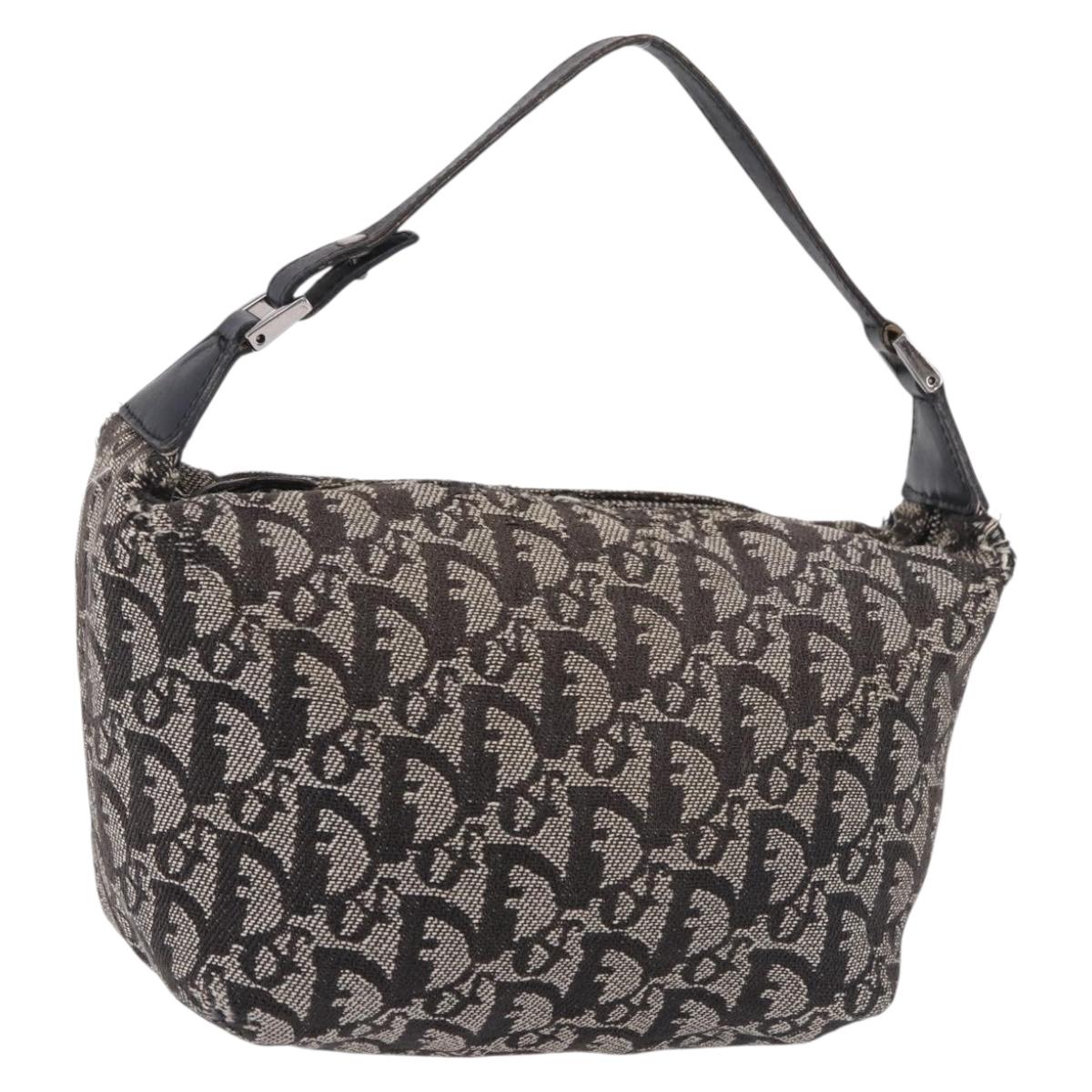 Christian Dior Trotter Canvas Hand Bag Black Silver Auth 183978