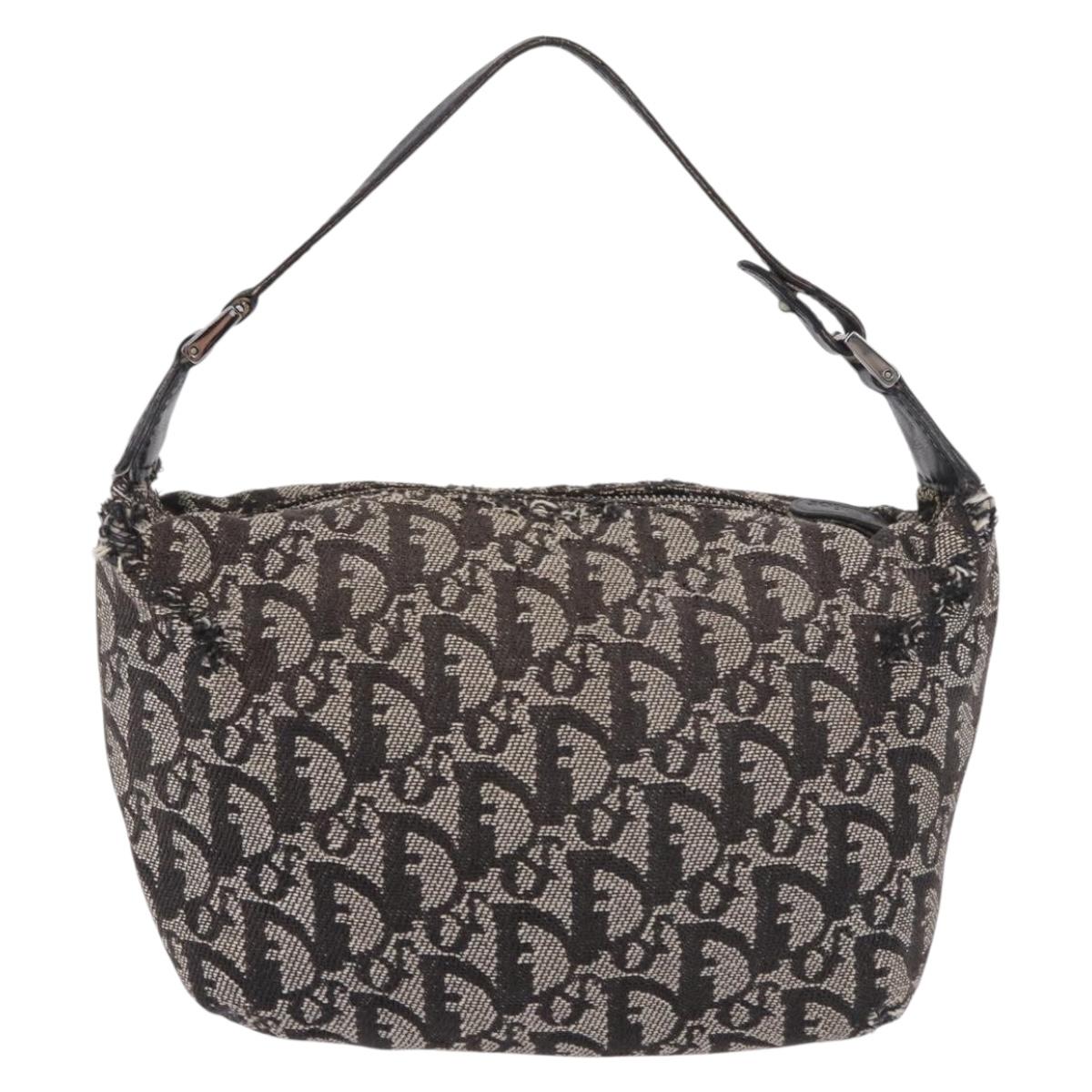 Christian Dior Trotter Canvas Hand Bag Black Silver Auth 183978
