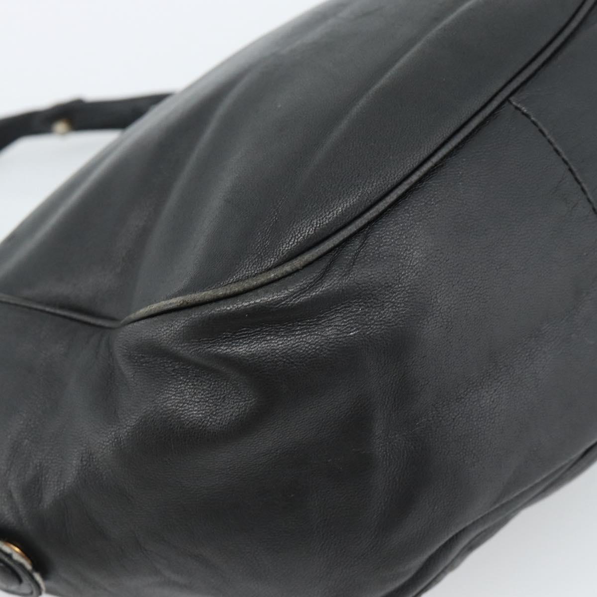 LOEWE Anagram Hand Bag Leather Black Gold Auth 183979