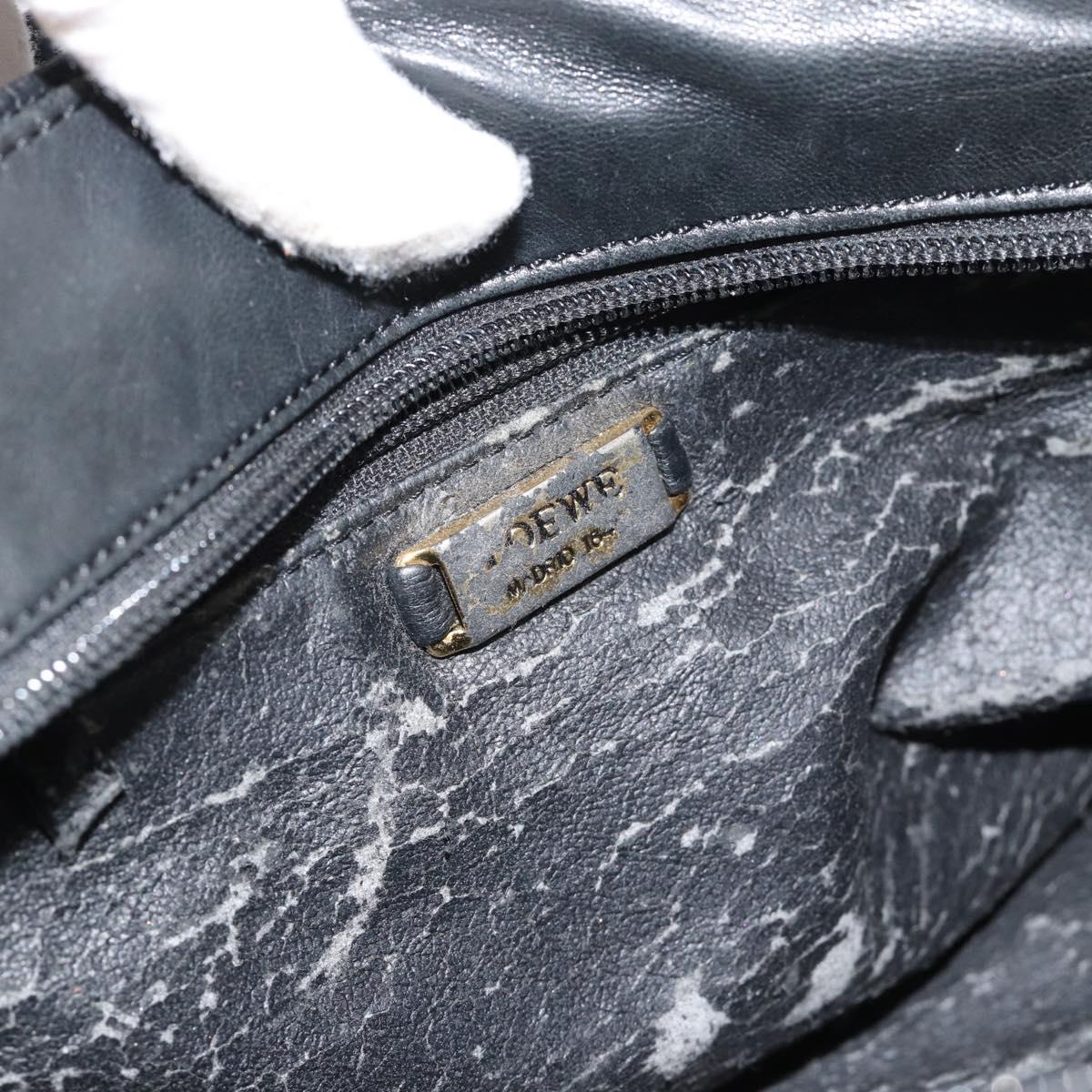 LOEWE Anagram Hand Bag Leather Black Gold Auth 183979