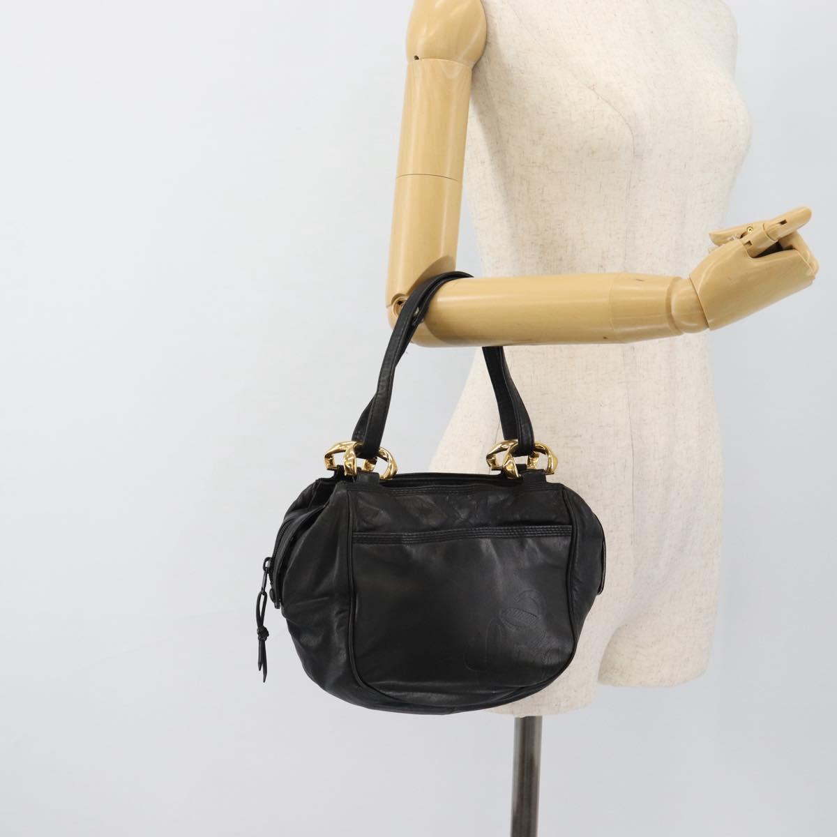 LOEWE Anagram Hand Bag Leather Black Gold Auth 183979