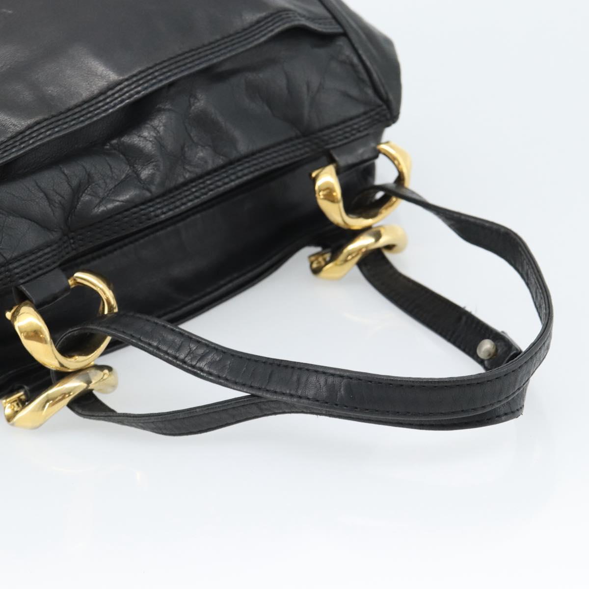 LOEWE Anagram Hand Bag Leather Black Gold Auth 183979
