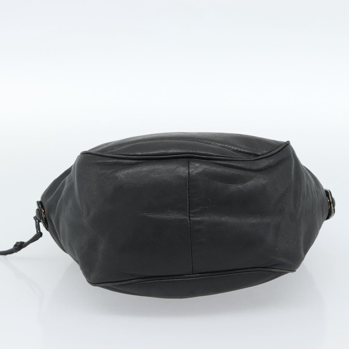 LOEWE Anagram Hand Bag Leather Black Gold Auth 183979