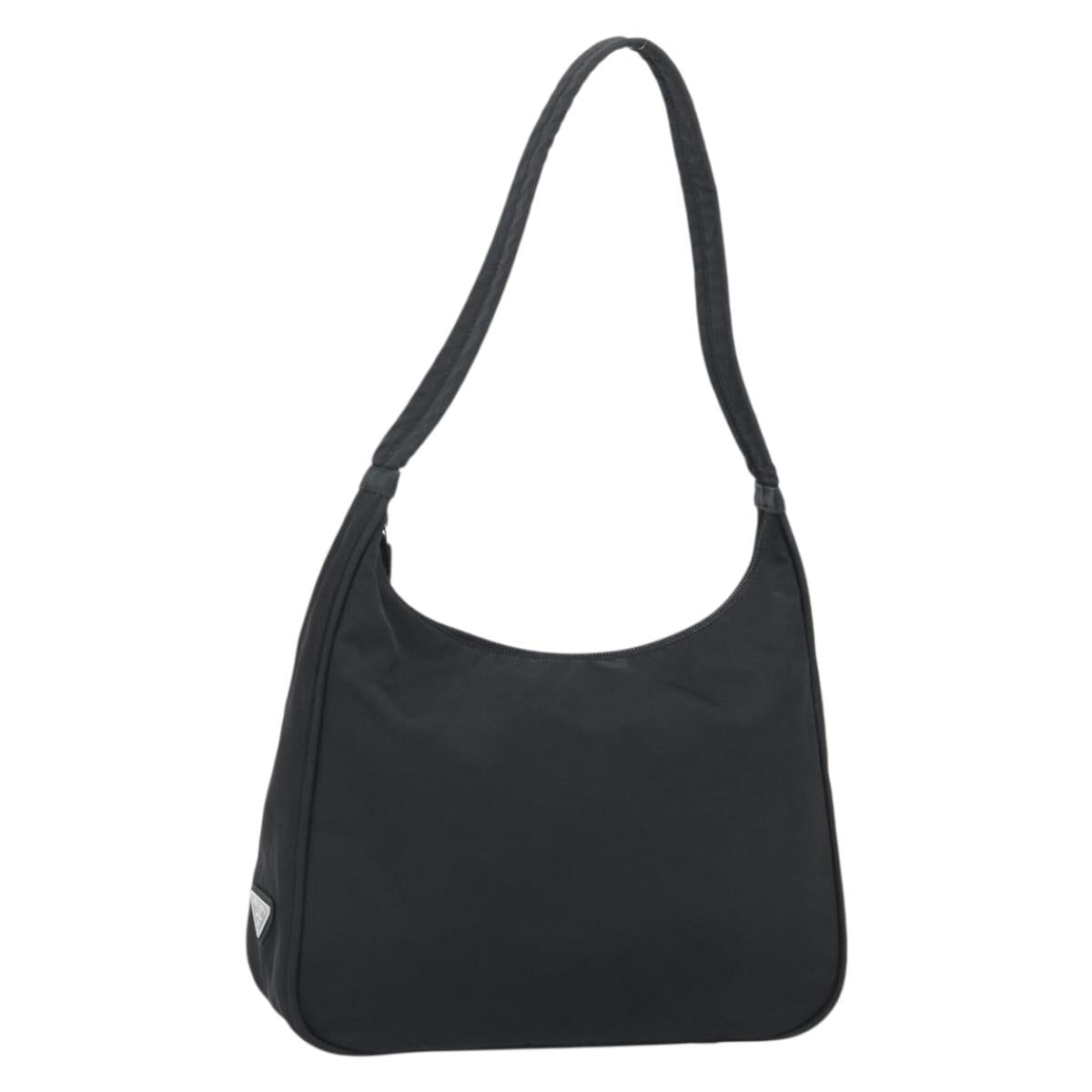 PRADA Shoulder Bag Nylon Black Silver Auth 183980
