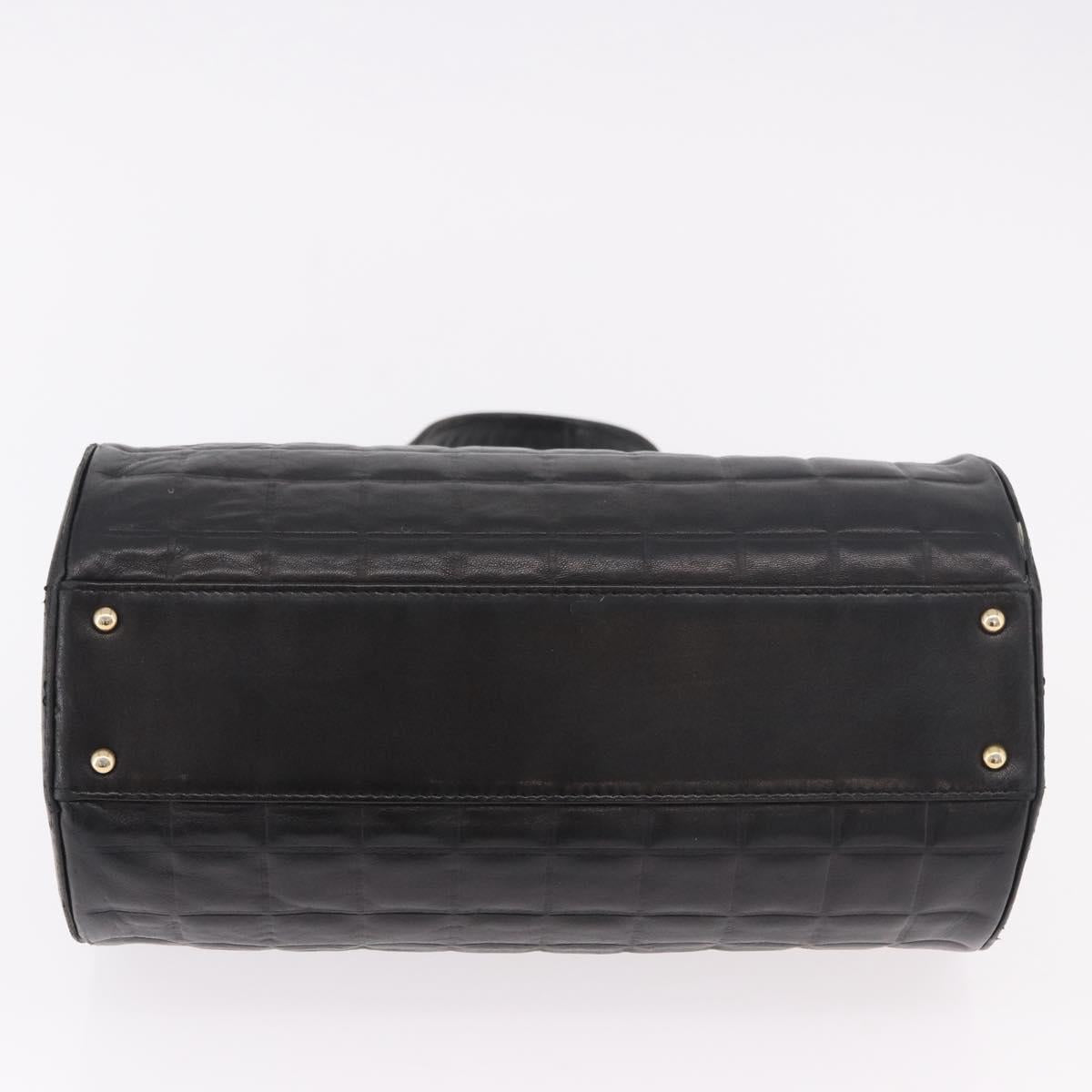 CHANEL Choco Bar Hand Bag Lamb Skin Black Gold CC Auth 183982V