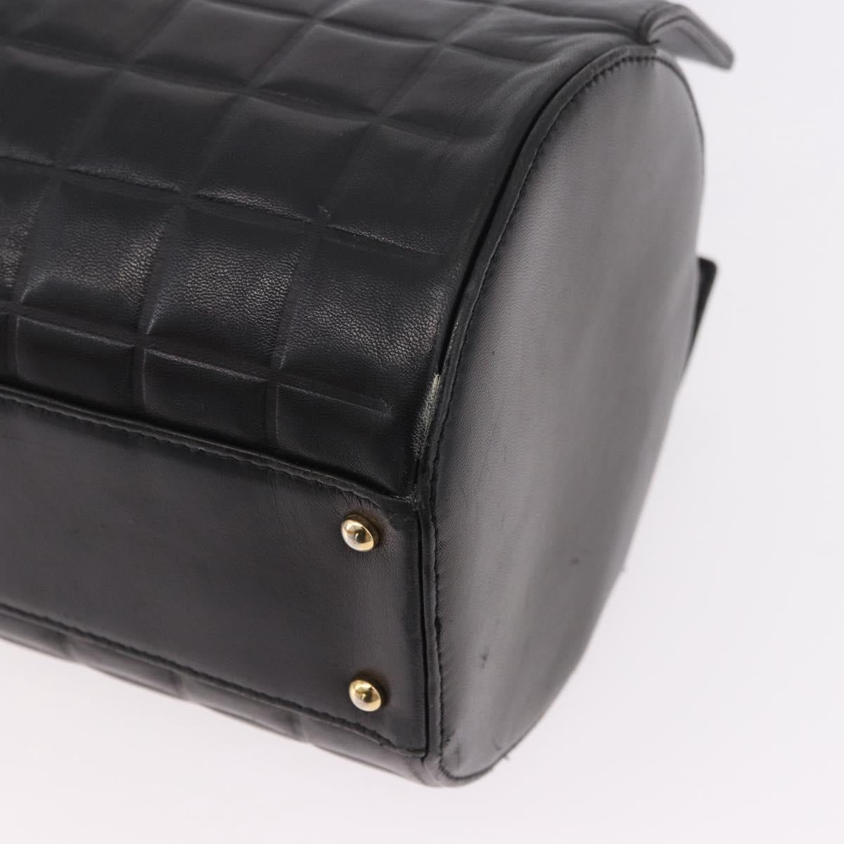 CHANEL Choco Bar Hand Bag Lamb Skin Black Gold CC Auth 183982V
