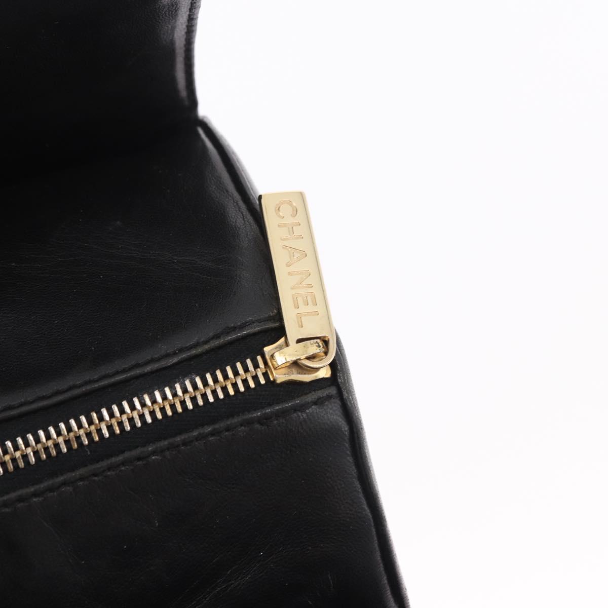CHANEL Choco Bar Hand Bag Lamb Skin Black Gold CC Auth 183982V