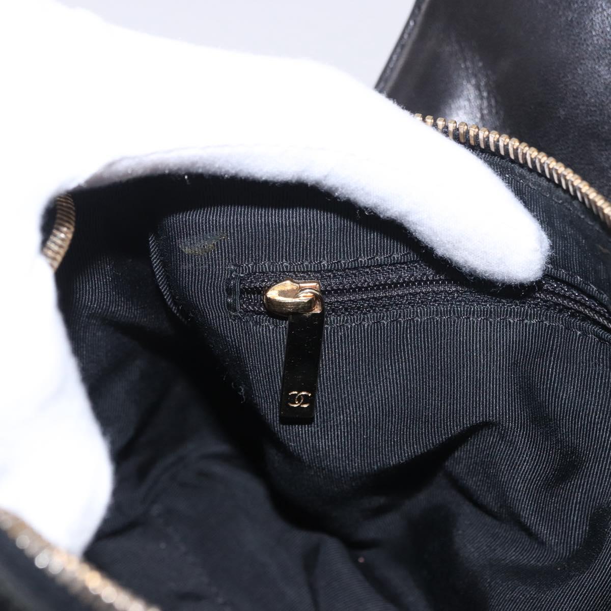 CHANEL Choco Bar Hand Bag Lamb Skin Black Gold CC Auth 183982V