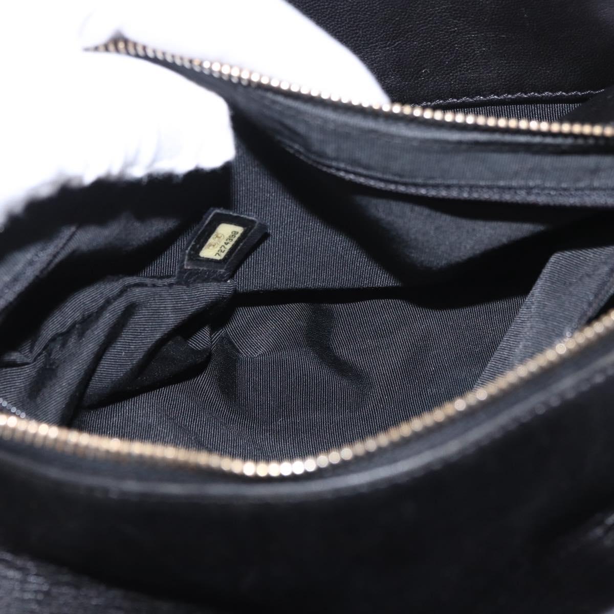 CHANEL Choco Bar Hand Bag Lamb Skin Black Gold CC Auth 183982V
