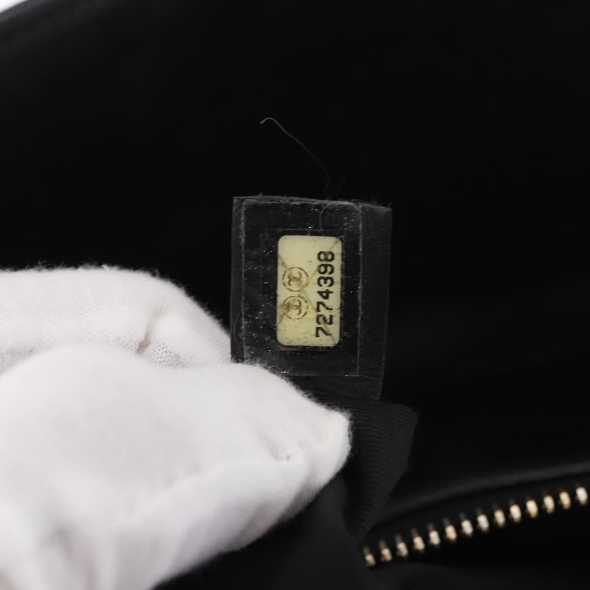 CHANEL Choco Bar Hand Bag Lamb Skin Black Gold CC Auth 183982V