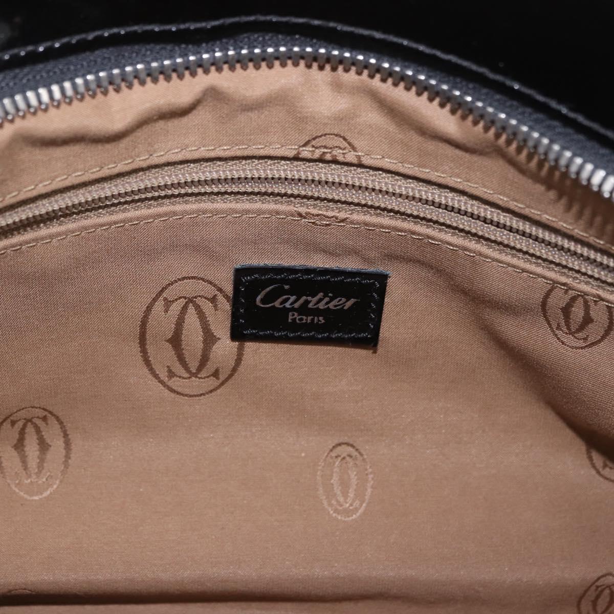 CARTIER Marcello Hand Bag Patent Leather Black Silver Auth 183983A