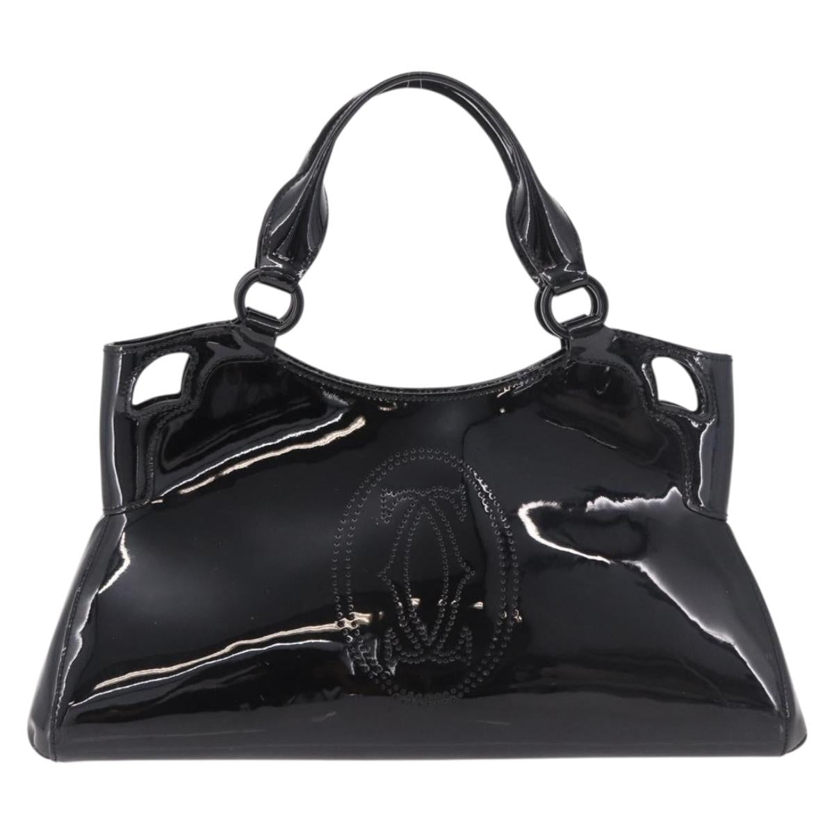 CARTIER Marcello Hand Bag Patent Leather Black Silver Auth 183983A
