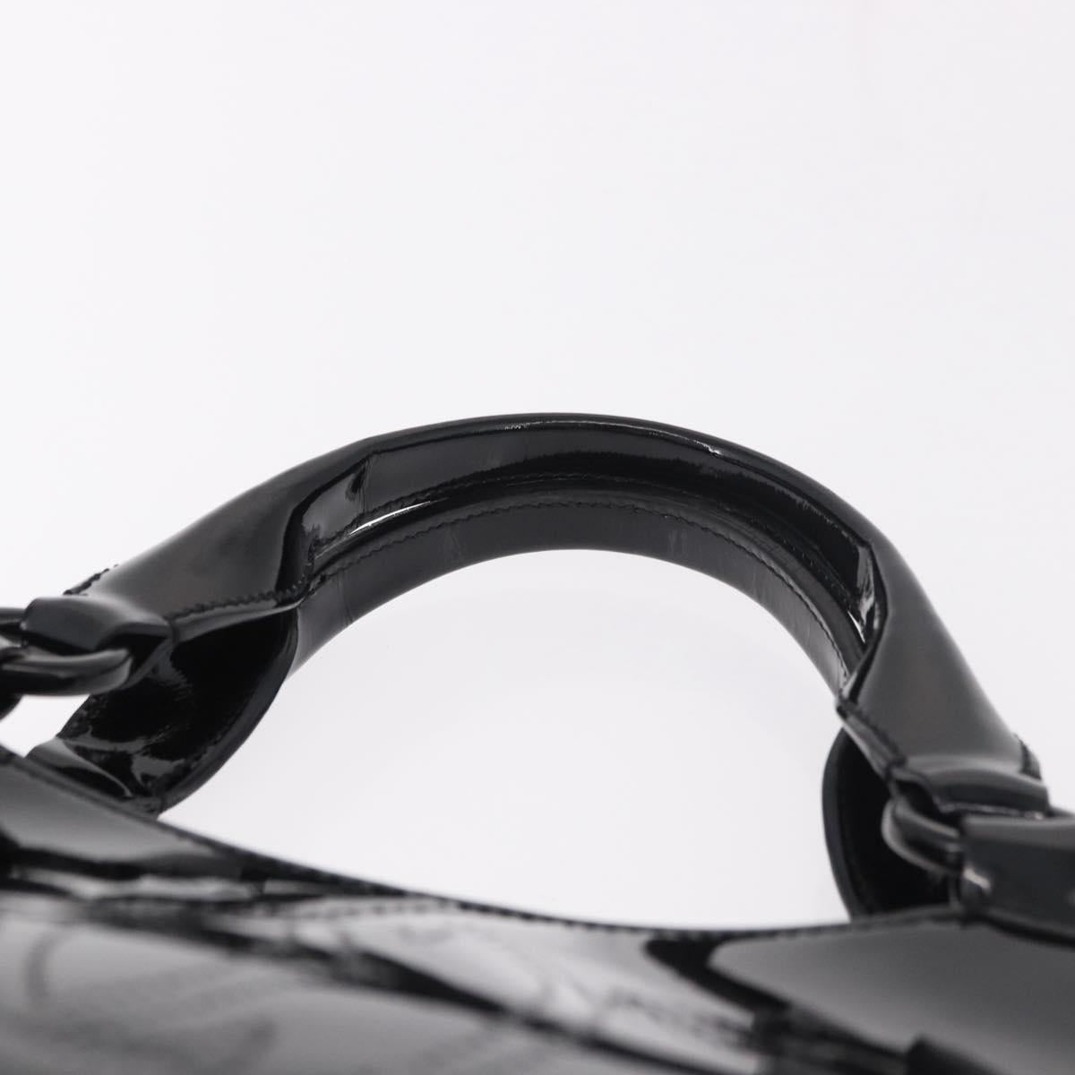CARTIER Marcello Hand Bag Patent Leather Black Silver Auth 183983A