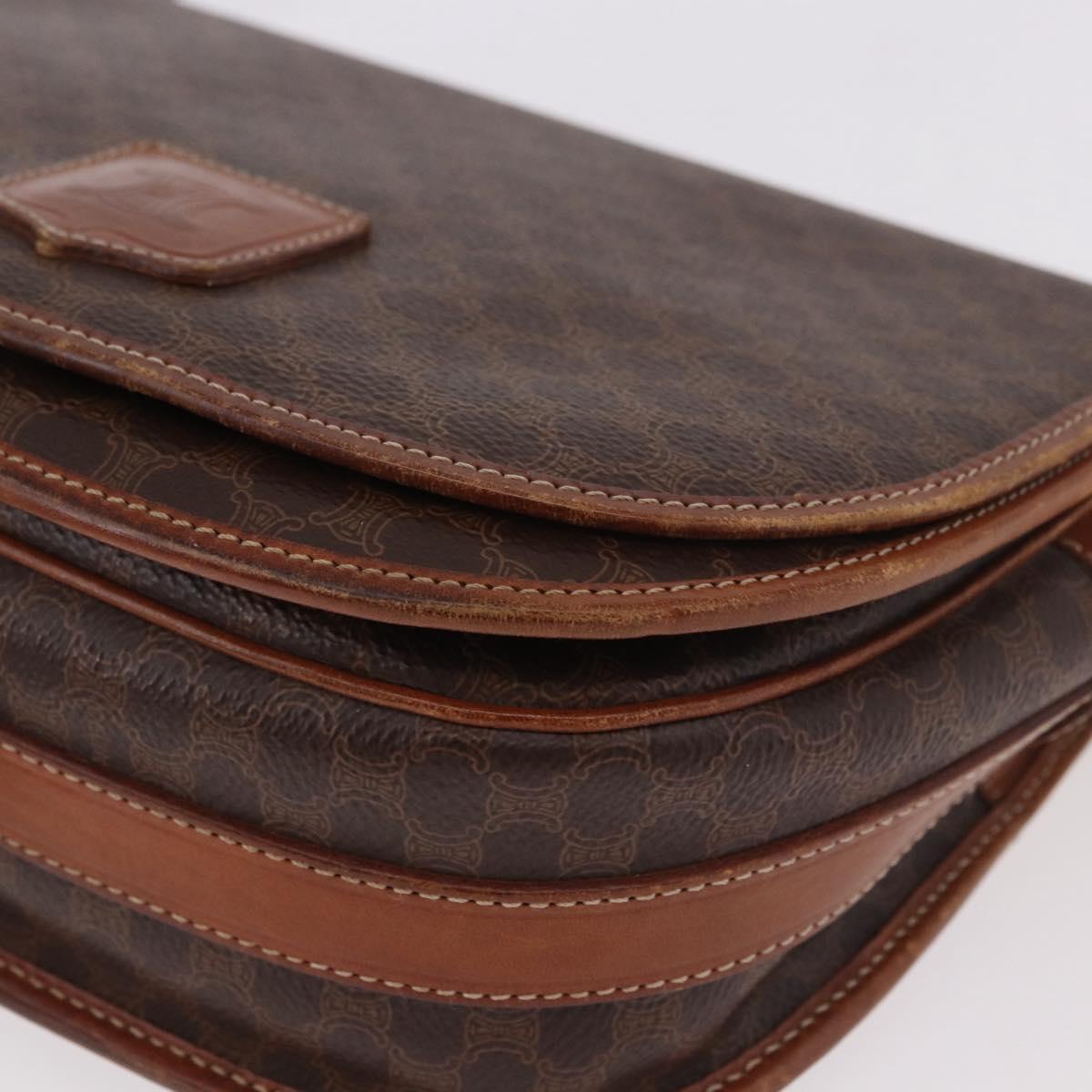 CELINE Macadam Canvas Shoulder Bag PVC Leather Brown Gold Auth 183989