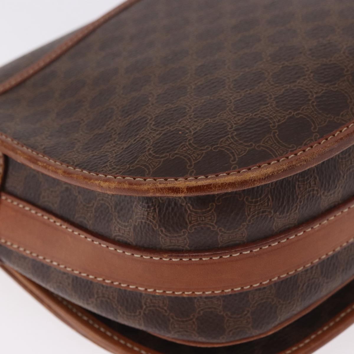 CELINE Macadam Canvas Shoulder Bag PVC Leather Brown Gold Auth 183989