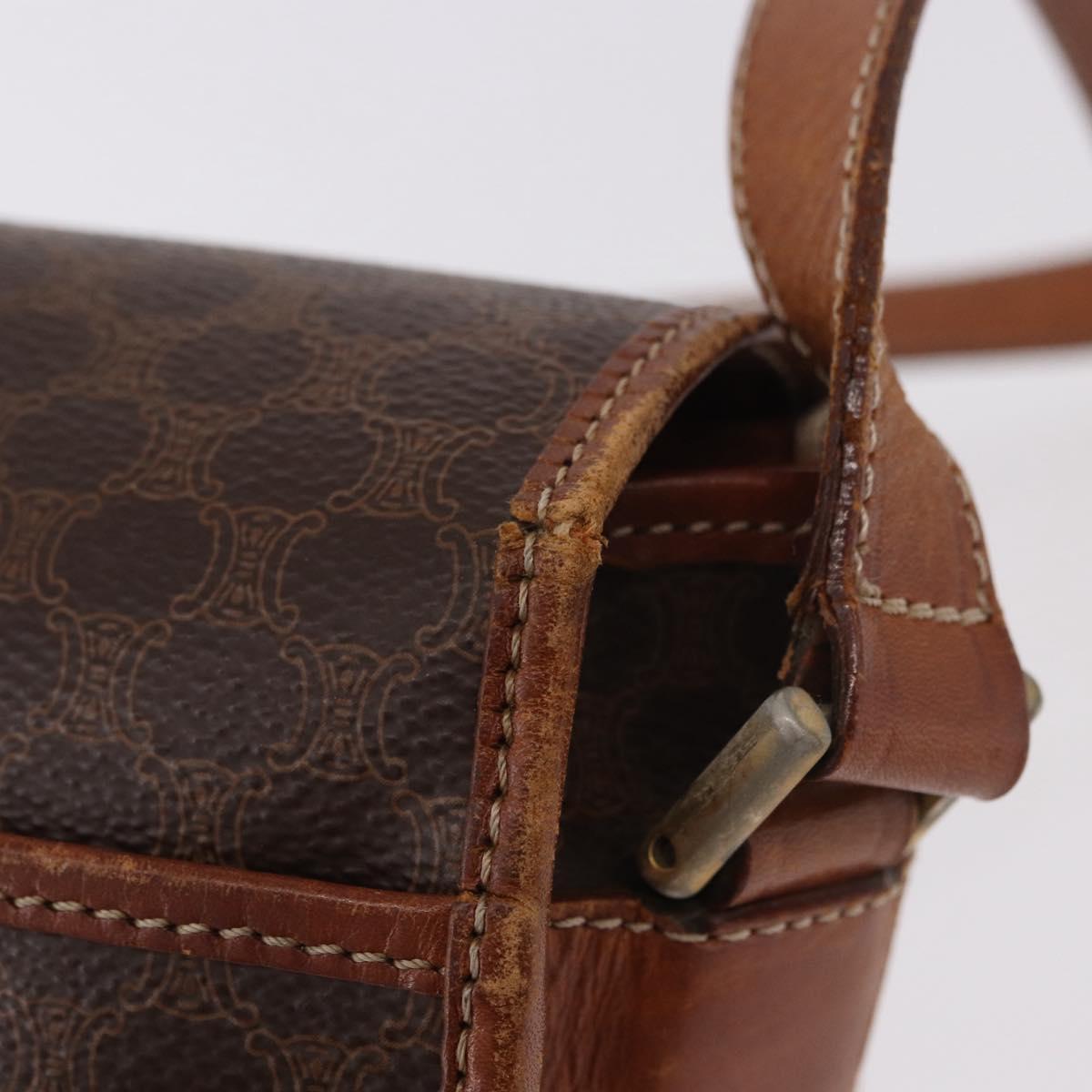 CELINE Macadam Canvas Shoulder Bag PVC Leather Brown Gold Auth 183989
