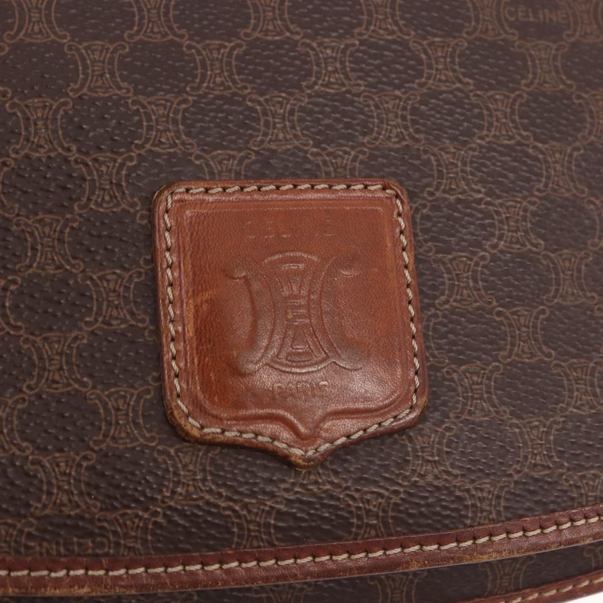 CELINE Macadam Canvas Shoulder Bag PVC Leather Brown Gold Auth 183989