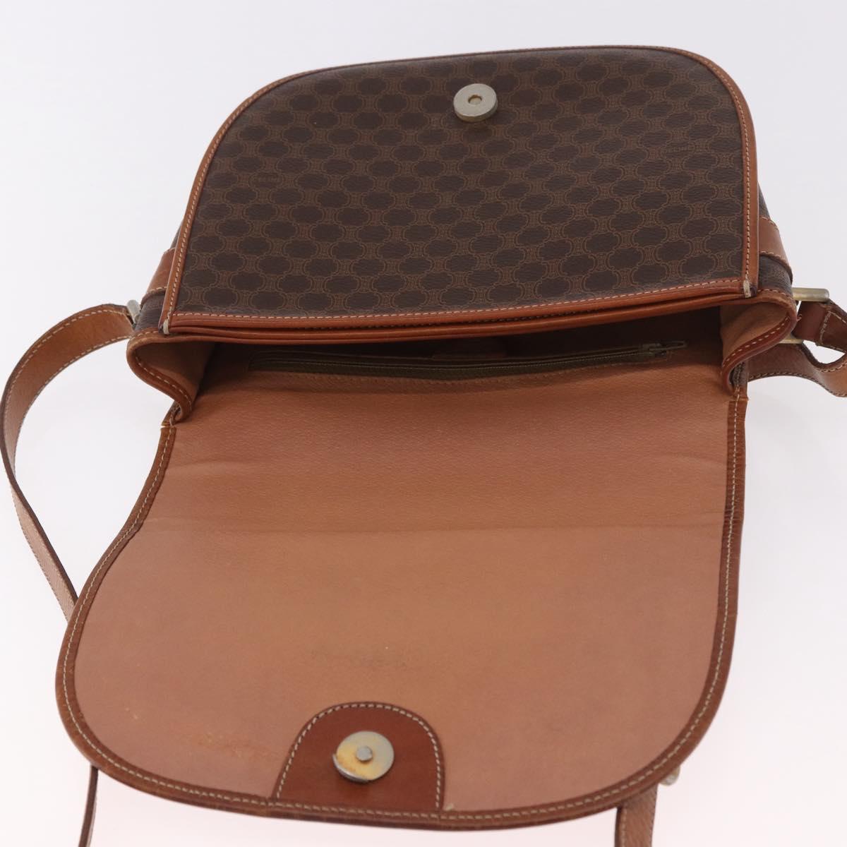 CELINE Macadam Canvas Shoulder Bag PVC Leather Brown Gold Auth 183989