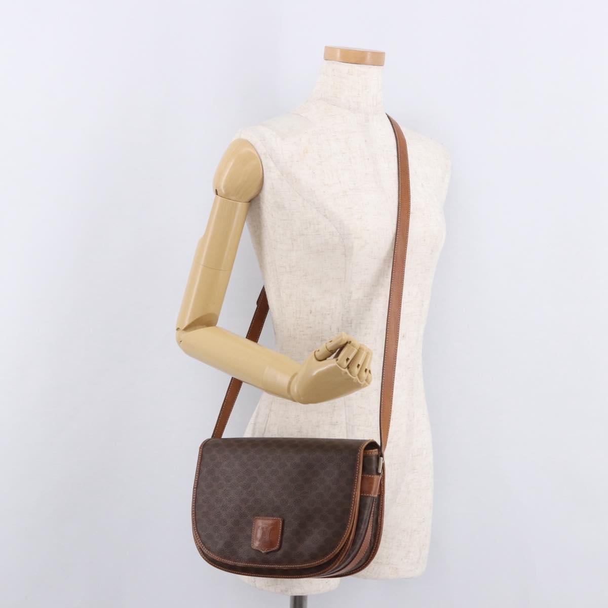CELINE Macadam Canvas Shoulder Bag PVC Leather Brown Gold Auth 183989
