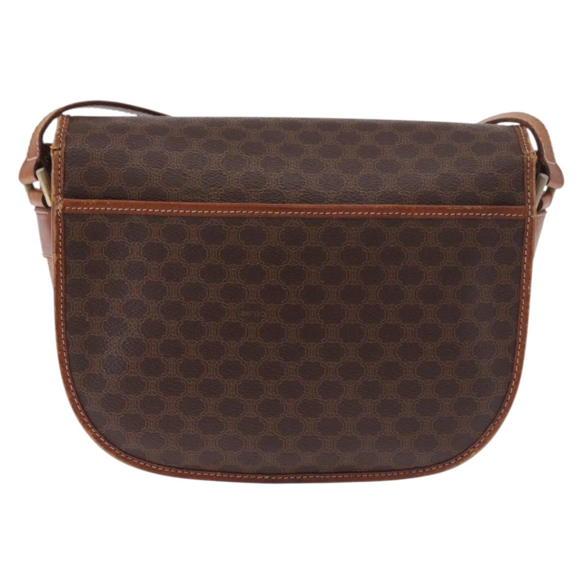 CELINE Macadam Canvas Shoulder Bag PVC Leather Brown Gold Auth 183989