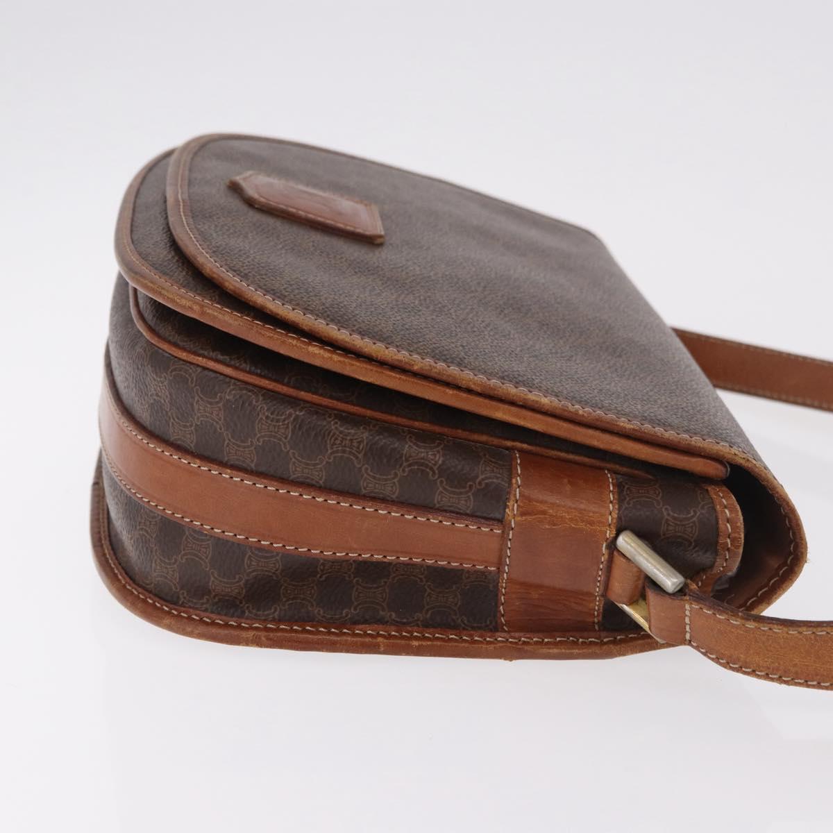 CELINE Macadam Canvas Shoulder Bag PVC Leather Brown Gold Auth 183989