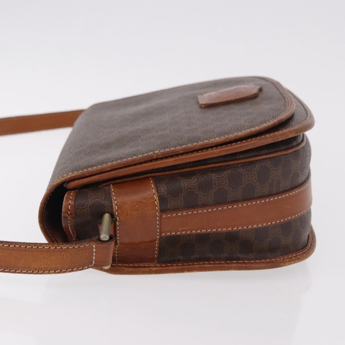 CELINE Macadam Canvas Shoulder Bag PVC Leather Brown Gold Auth 183989