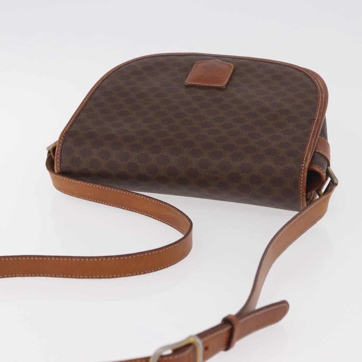 CELINE Macadam Canvas Shoulder Bag PVC Leather Brown Gold Auth 183989
