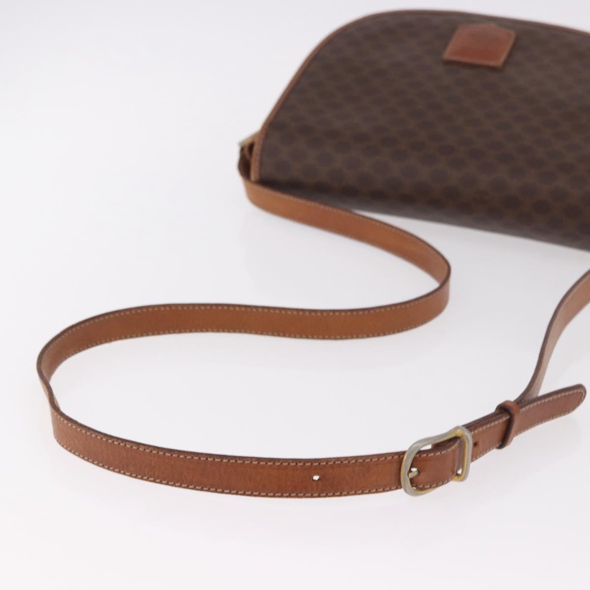 CELINE Macadam Canvas Shoulder Bag PVC Leather Brown Gold Auth 183989