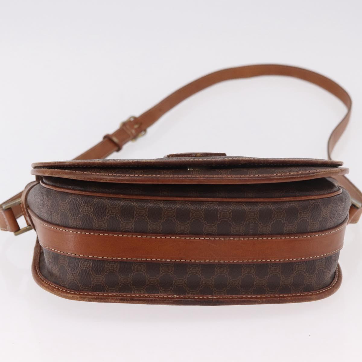 CELINE Macadam Canvas Shoulder Bag PVC Leather Brown Gold Auth 183989