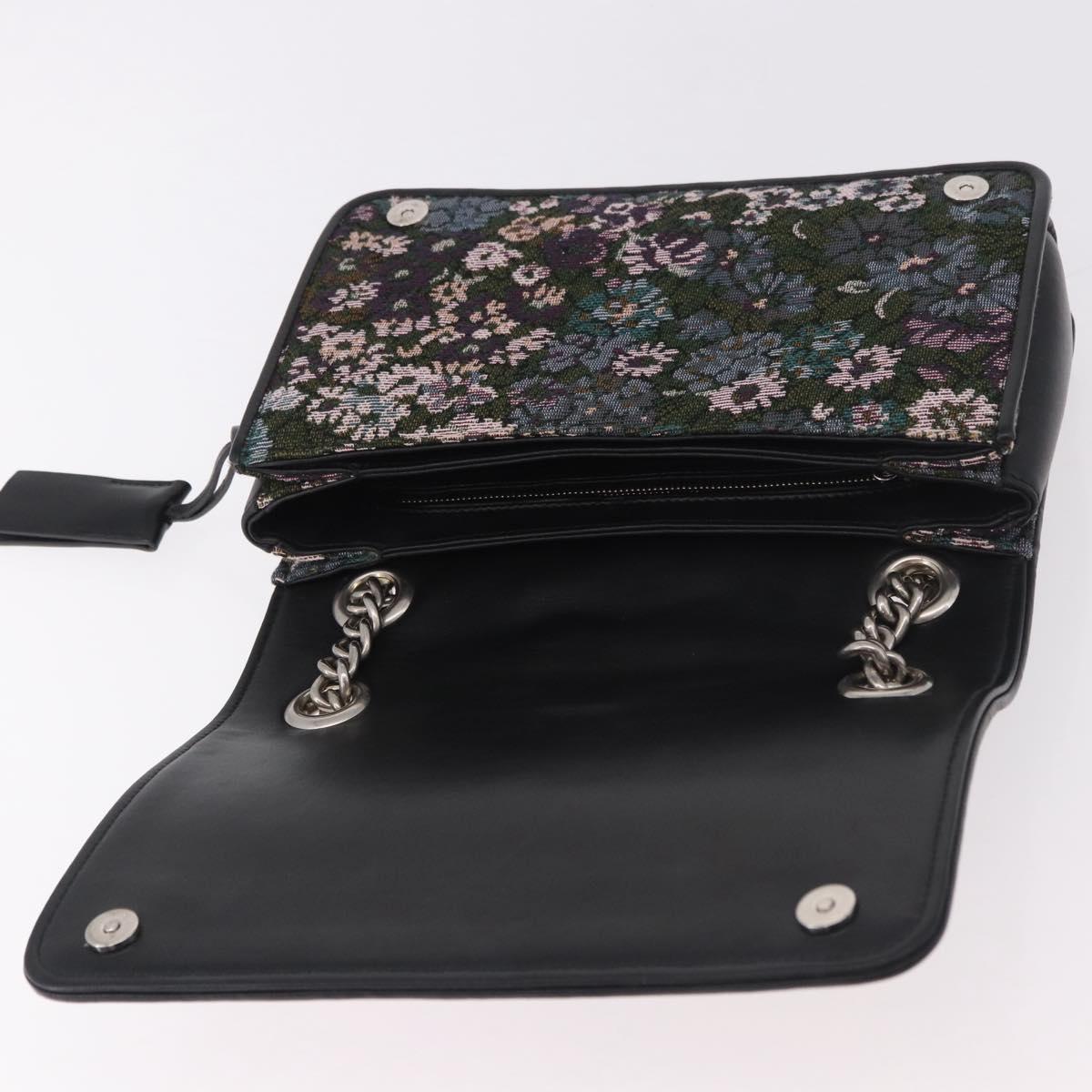 Miu Miu Chain Shoulder Bag Canvas Green Silver Auth 183990M