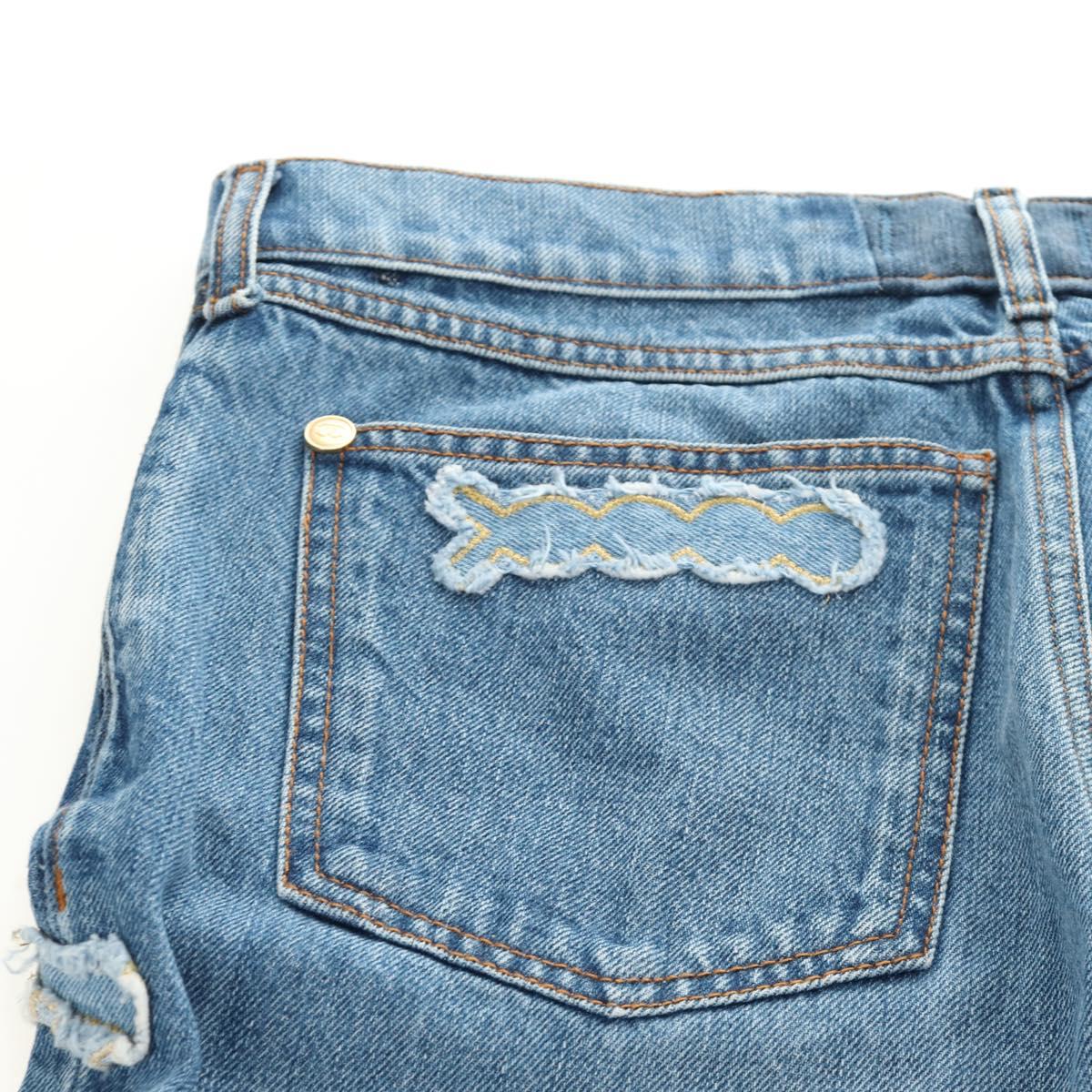 CHANEL Pants Denim Blue CC Auth 183991V