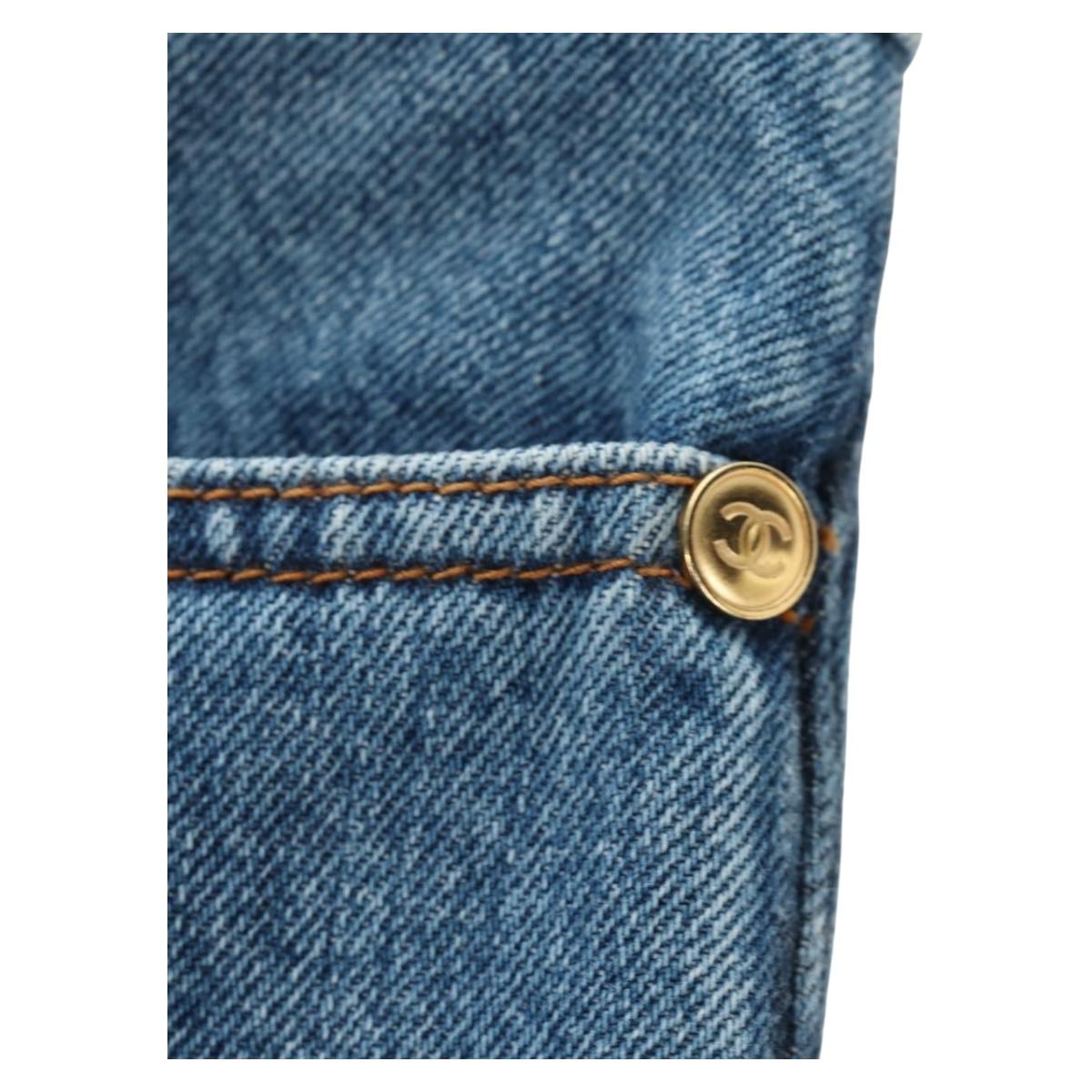 CHANEL Pants Denim Blue CC Auth 183991V