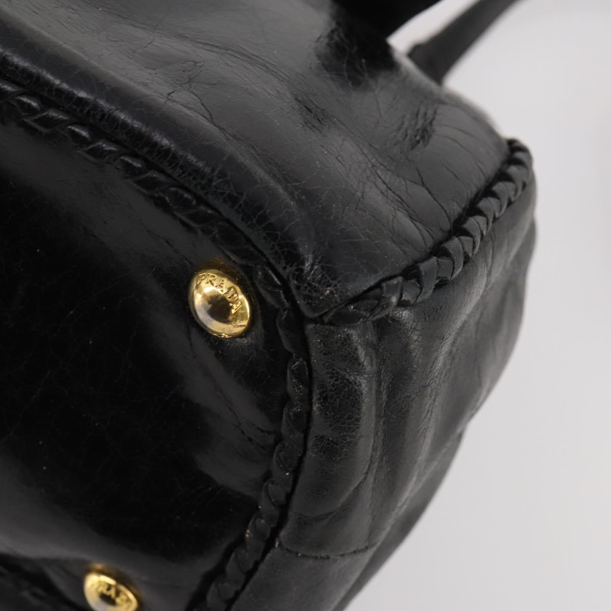 PRADA Hand Bag Leather 2way Black Gold Auth 183993