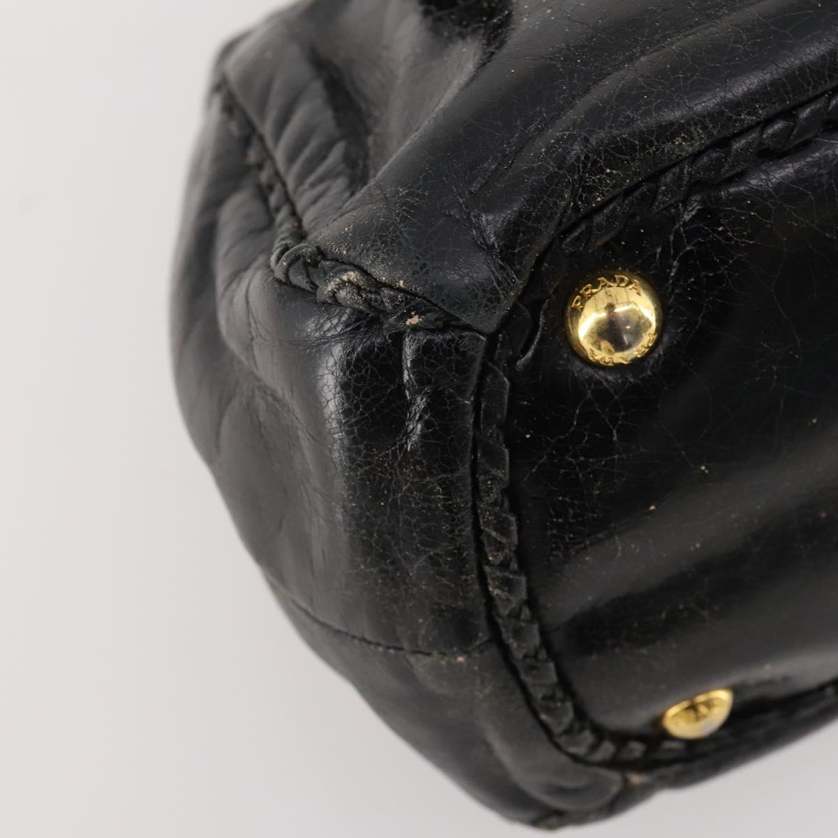 PRADA Hand Bag Leather 2way Black Gold Auth 183993