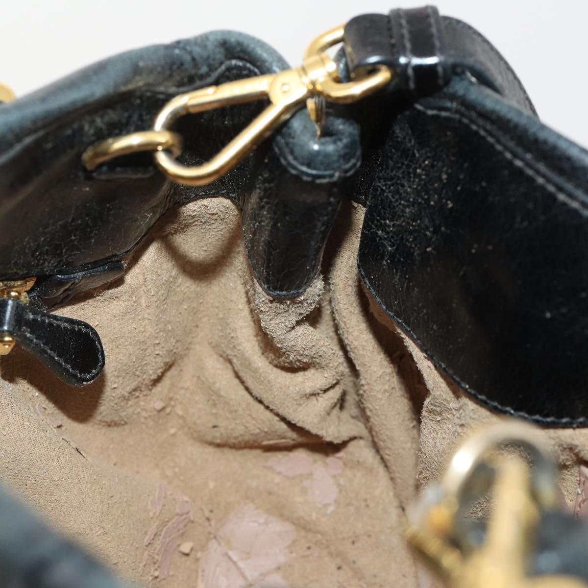 PRADA Hand Bag Leather 2way Black Gold Auth 183993
