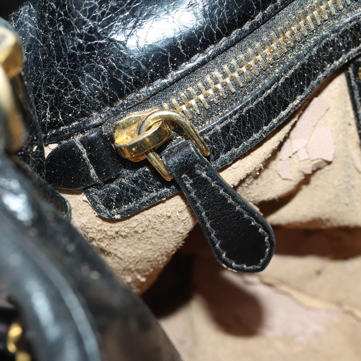 PRADA Hand Bag Leather 2way Black Gold Auth 183993