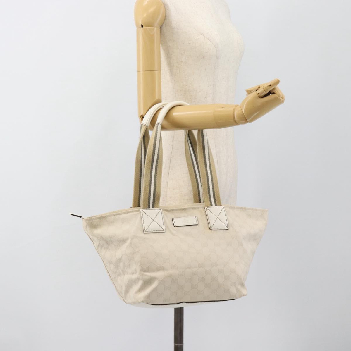 GUCCI GG Canvas Sherry Line Hand Bag White Gold 131230 Auth 183994