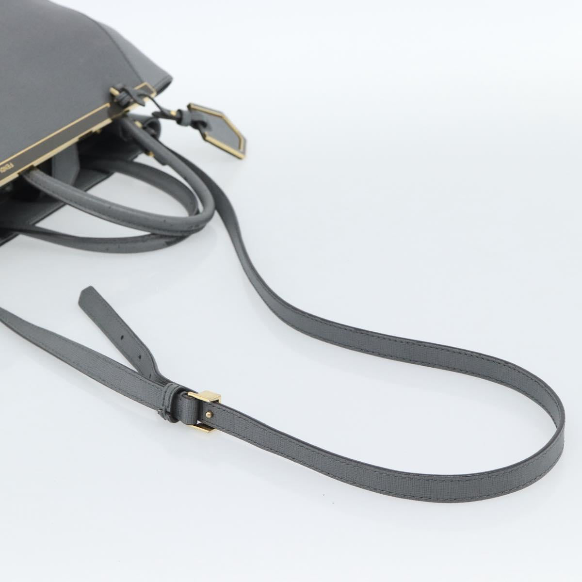 FENDI To joule Hand Bag Leather 2way Gray Gold Auth 183996