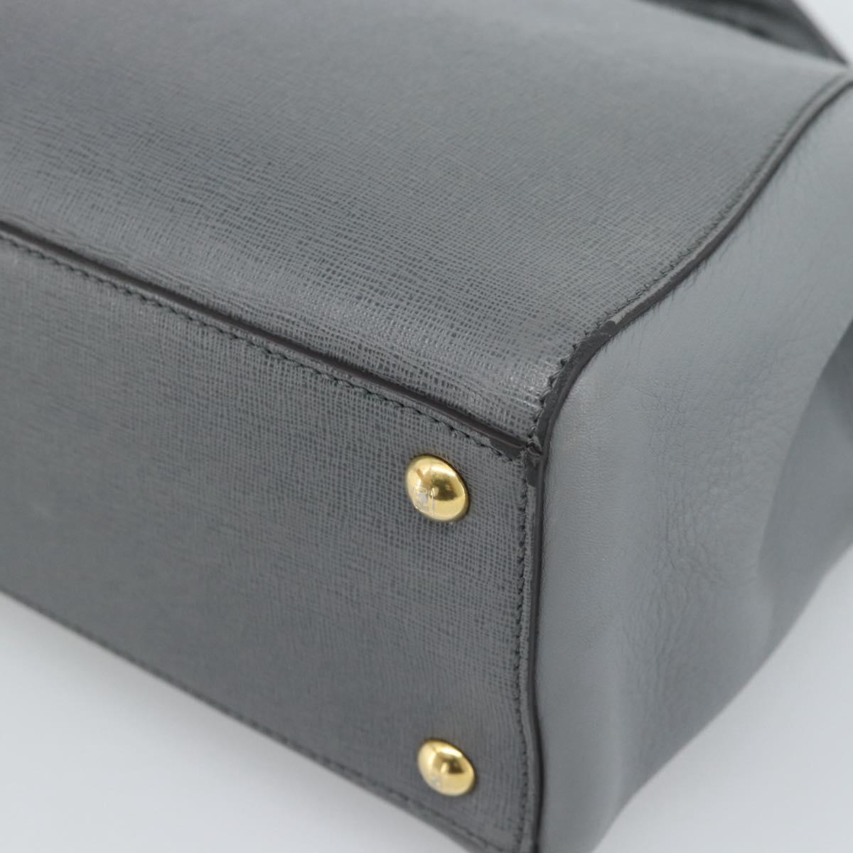 FENDI To joule Hand Bag Leather 2way Gray Gold Auth 183996
