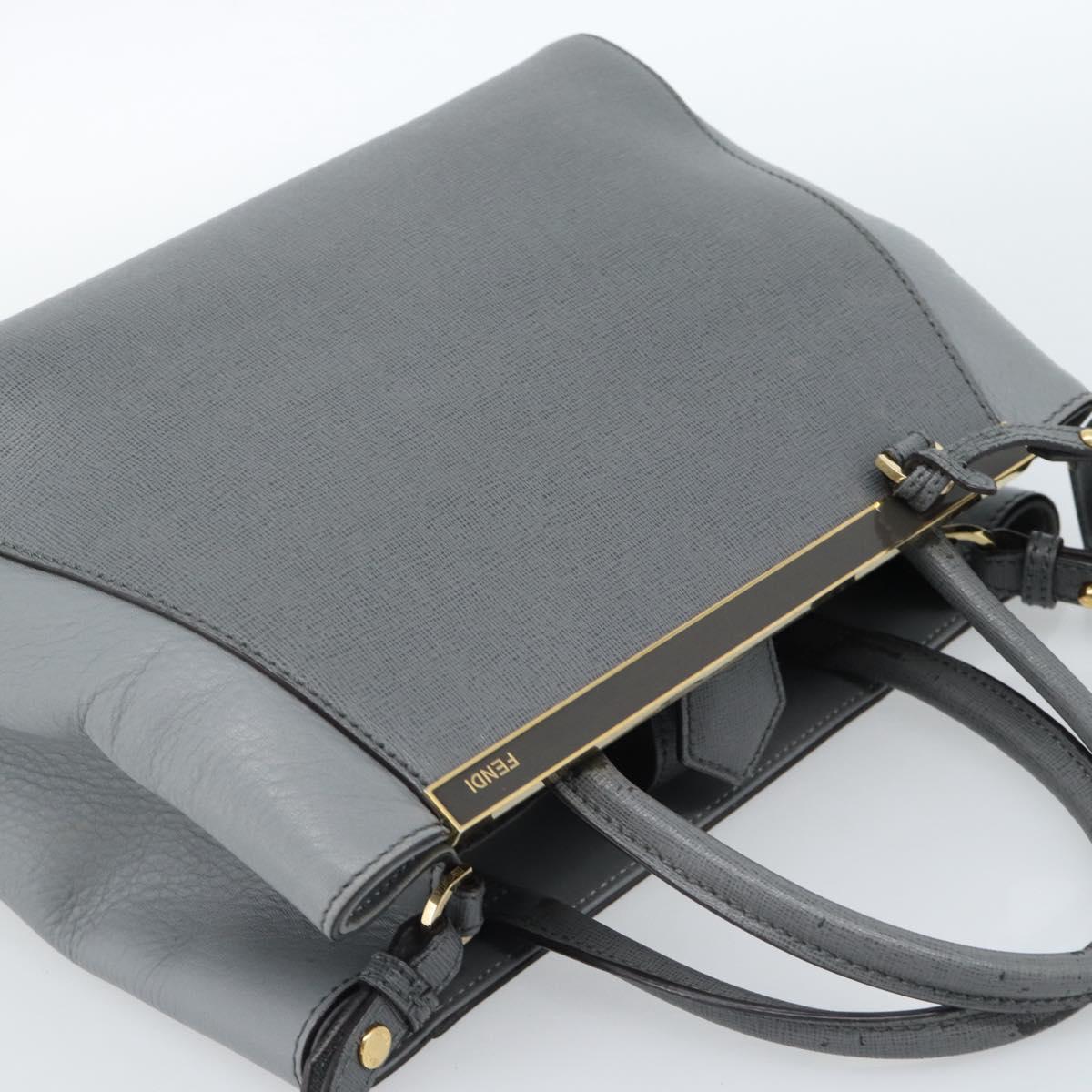 FENDI To joule Hand Bag Leather 2way Gray Gold Auth 183996